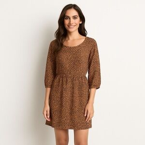 Bebop Dot Orange Flowy Retro Print Mini Dress Tunic with Navy, & Yellow, Size M